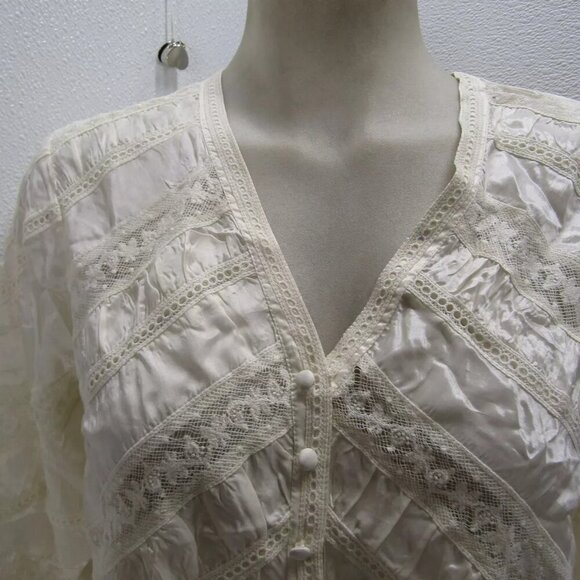 NEW LOVESHACKFANCY Womens Tandra Romantic V-Neck Blouse Size 4 Antique White - Picture 9 of 13